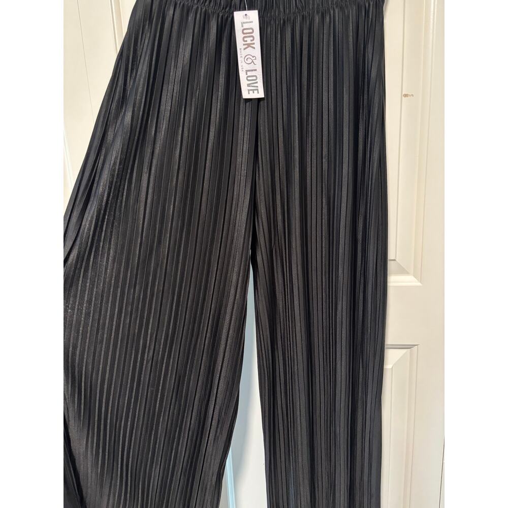 Lock & Love Black Wide Leg Pleated Pants L-XL - Picture 3 of 7